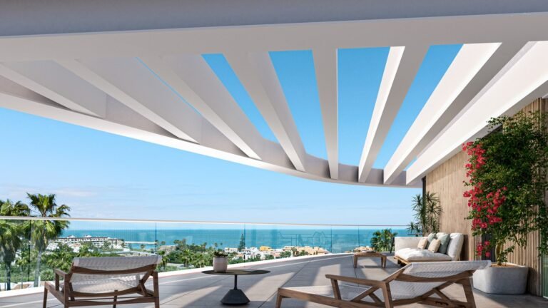 Sea-view terrace of a new-build home on the Costa del Sol, where more than a third of 2026 home buyers came from abroad